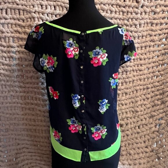 Hollister Navy Blue Sheer Floral Top Size Medium - Picture 7 of 11